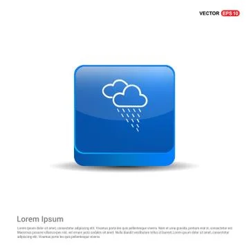 Rain Cloud Icon - 3d Blue Button Stock Illustration