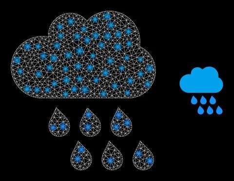 Rain Cloud Icon - Carcass Mesh with Light Spots Stock Illustration