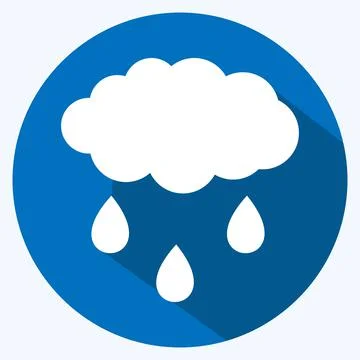 Rain Cloud Icon in trendy long shadow style isolated on soft blue background Stock Illustration