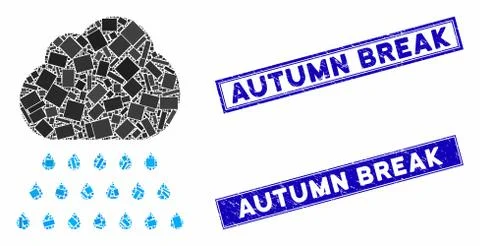 Rain Cloud Mosaic and Scratched Rectangle Stamp Seals Stock Illustration