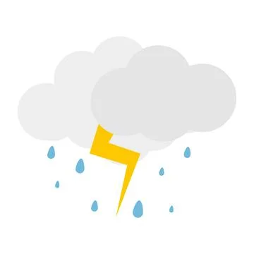 Rain cloud, rain cloud icon with raindrops and thunder lightning. Vector Stock Illustration