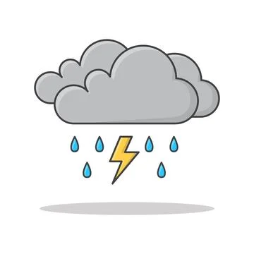 Rain Cloud With Raindrops And Thunder Strom Vector Icon Illustration. Weath.. Stock Illustration