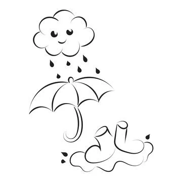 Rain cloud with raindrops line art design Stock Illustration