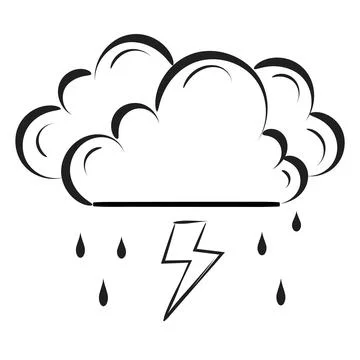 Rain cloud with raindrops line art design Stock Illustration