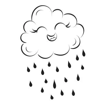 Rain cloud with raindrops line art design Stock Illustration