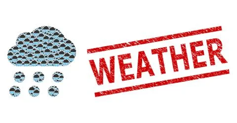 Rain Cloud Recursive Composition of Rain Cloud Items and Distress Weather Seal Stock Illustration