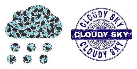 Rain Cloud Recursive Composition of Rain Cloud Icons and Scratched Cloudy Sky Illustrazione stock
