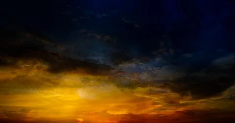 Rain cloud on sky in sunset time Stock Photos