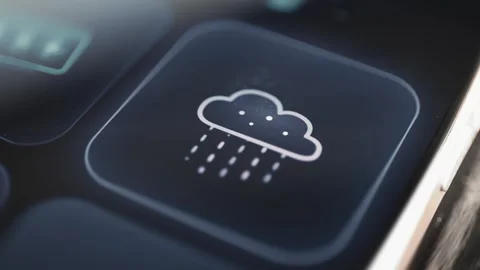 Rain cloud symbol displayed as an interactive dashboard tile Stock Footage 342489118