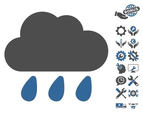 Rain Cloud Vector Icon With Tools Bonus Stock Illustration
