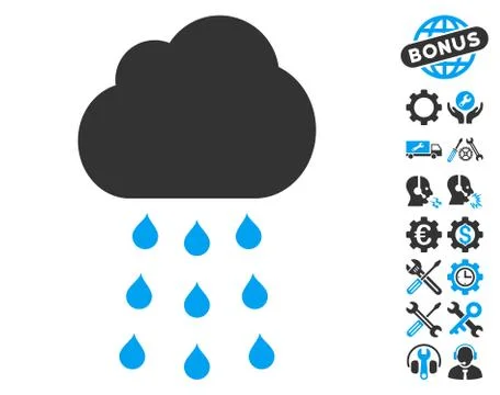 Rain Cloud Vector Icon With Tools Bonus Stock Illustration
