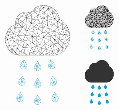 Rain Cloud Vector Mesh 2D Model and Triangle Mosaic Icon Stockillustratie