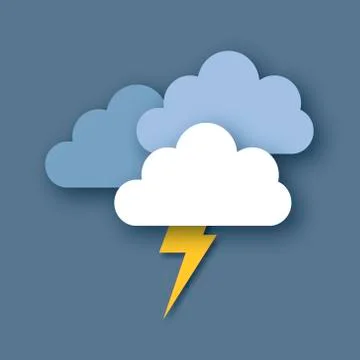 Rain Clouds and Lightening Bolt. Paper cut weather. Storm time. Stock Illustration