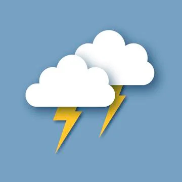 Rain Clouds and Lightening Bolt. Paper cut weather. Storm time. Stock Illustration