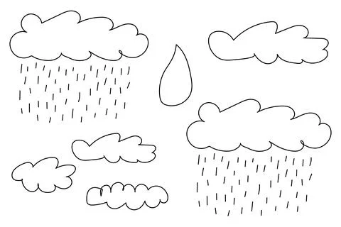 Rain Clouds and Raindrop Coloring Page Stock Illustration