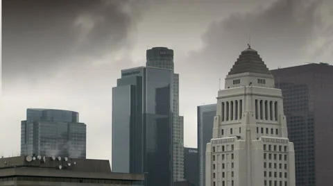 Rain Clouds Downtown Los Angeles Civic Center Stock Footage 3509878