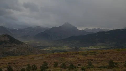 Rain Clouds Engulf Mountains in Colorado Stock Footage 120138836