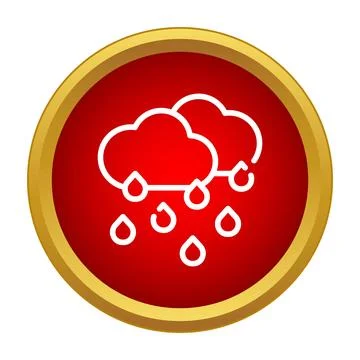 Rain clouds with falling raindrops on red button Ilustração Stock