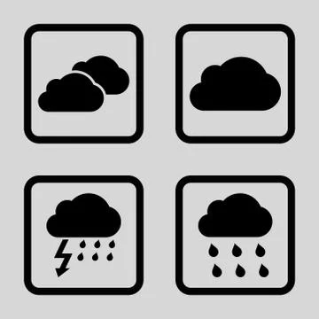 Rain Clouds Flat Squared Vector Icon Stock Illustration