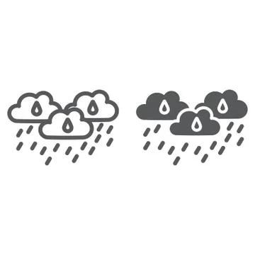 Rain clouds line and glyph icon, weather and forecast, rainy day sign, vector Illustrazione stock