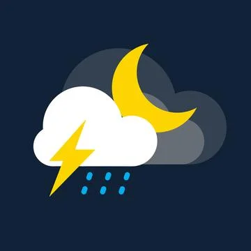 Rain clouds with moonlight and thunder icon Stock Illustration