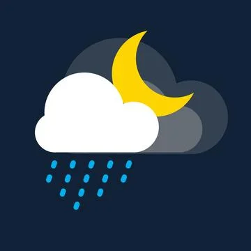 Rain clouds with moonlight icon. drizzling rain Stock Illustration