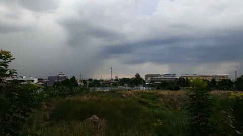 Rain clouds move fast on the grass on a rainy day. Stock Footage 112369495