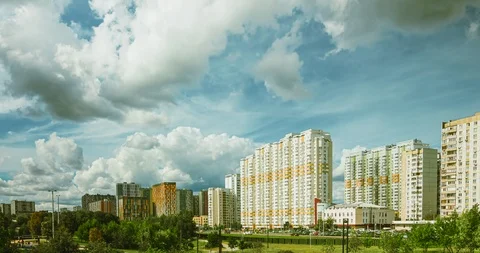 Rain clouds movement over a sleeping area in Moscow Stock Footage 116673456