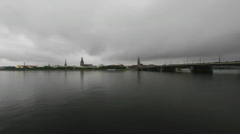 Rain clouds moving over Riga City, Latvia Stock Footage