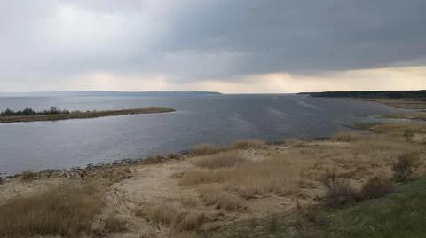 Rain clouds over Dnipro river Stock Photos
