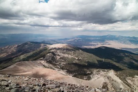 Rain clouds over Great Basin National Park seen from Wheeler Peak summit - .. Stock Photos