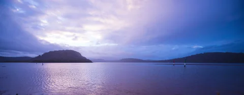 Rain clouds over islands in a river inlet Australia CINEMASCOPE NTSC 202GYST Stock Footage 27654052