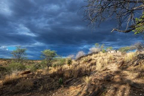 Rain clouds over the Khomas Highlands, Namibia Stock Photos