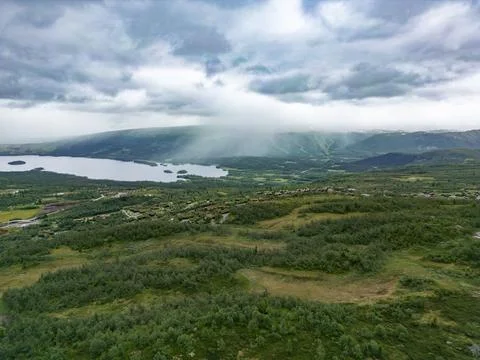 Rain Clouds Over Mountain Landscape in Beitostlen Norway Stock Photos