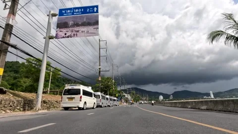 Rain Clouds Over Phuket Road With Local Traffic Movement Vídeos de archivo 319742623