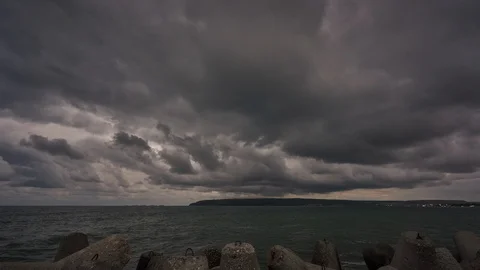 Rain clouds over the stormy sea. Stock Footage 116645180