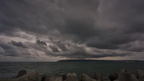 Rain clouds over the stormy sea. Stock Footage 116673140