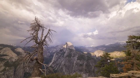 Rain clouds passing at Glacier Point in Yosemite National Park, California Stock Footage 78908306