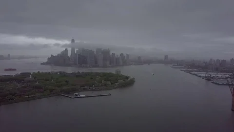 Rain Clouds Passing Through Downtown Manhattan Stock Footage 75640466