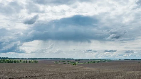 Rain clouds at wild field at spring. Time lapse Video stock 108556966