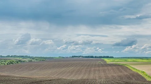 Rain clouds at wild field at spring. Time lapse Stock Footage 108557506