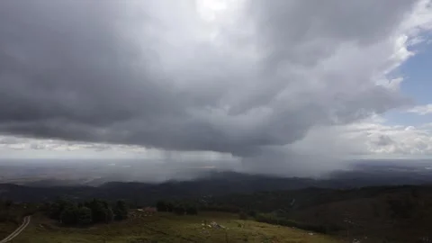 Rain, cloudy sky - view from Monchique mountain south of Portugal Stock Footage 252093332