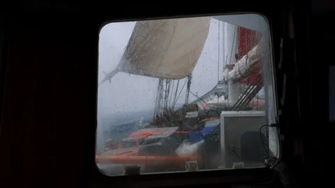 Rain Covered Window During Drake Passage Storm at Sea Stock-Footage 337790638