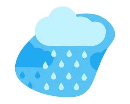 Rain in curved Shape. Clouds with Raindrops in sky. Precipitation, Downpour Stock Illustration