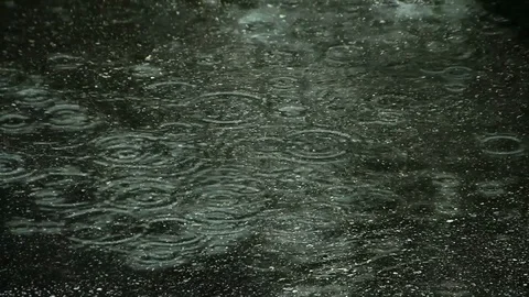 Rain on dark asphalt Stock Footage 129715761