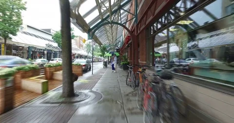 Rain Day On St-Hubert Street - Commercial Stores, Cars &amp; Pedestrians Stock Footage 75813678