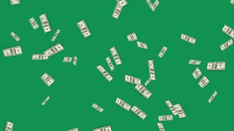 Rain of dollar bills falling on a green background. 4K Stock Footage 340882791
