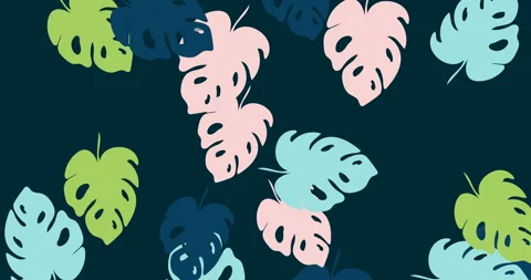 Rain of doodle flowers, botanical background, on blue background decorative Stock Footage 143026884