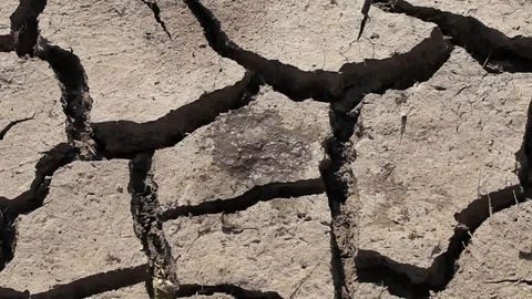 Rain is dripping down on a very dry soil Stock Footage 95423925