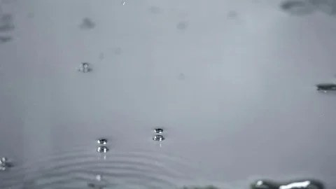 Rain dripping on a mirror with big splashes of water in real time Stock Footage 76910219